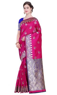 Pink woven poly silk saree with blouse 1