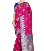 Pink woven poly silk saree with blouse