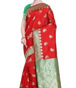 Red woven poly silk saree with blouse