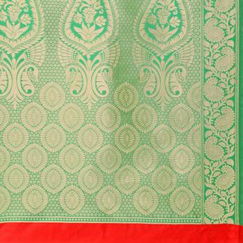Red woven poly silk saree with blouse 5