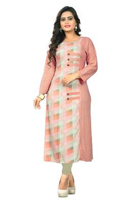 Peach printed rayon kurti 1