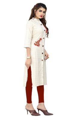 Off-white embroidered cotton kurti 4