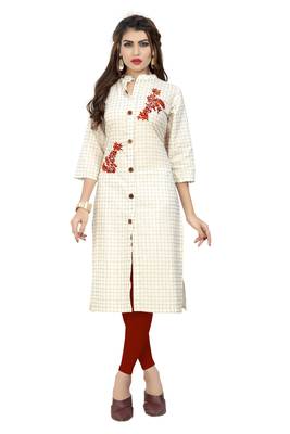 Off-white embroidered cotton kurti 5