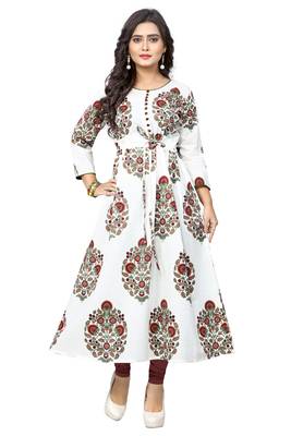 Off-white printed cotton kurti 1