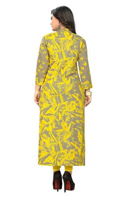 Yellow printed rayon kurti 2