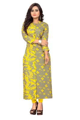Yellow printed rayon kurti 4