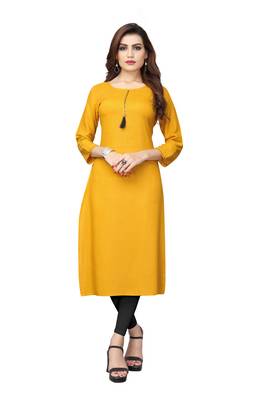 Yellow embroidered rayon kurti 1