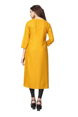 Yellow embroidered rayon kurti 2