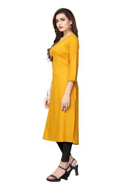 Yellow embroidered rayon kurti 3