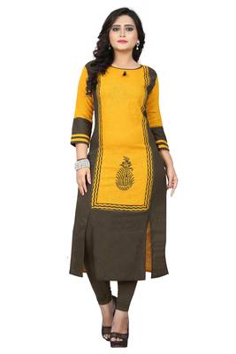 Yellow printed cotton kurti 1