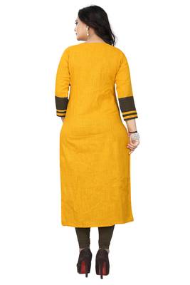 Yellow printed cotton kurti 2
