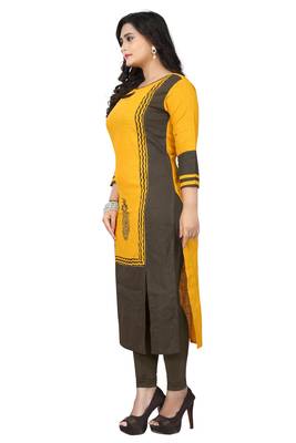 Yellow printed cotton kurti 3