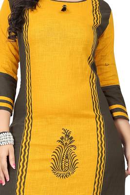 Yellow printed cotton kurti 4