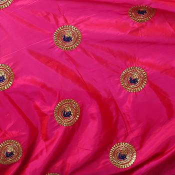 Pink paper silk embroidered saree with unstitched blouse 4