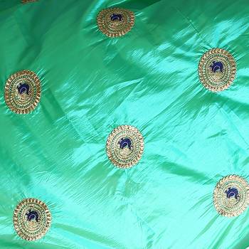 Turquoise green paper silk embroidered saree with unstitched blouse 4