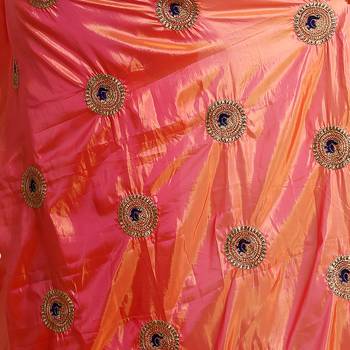 Peach two-tone Paper Silk Embroidered Saree with unstitched Blouse 4