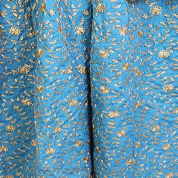 Turquoise Blue with Golden Embroidery Anarkali Lehenga with Net Dupatta 4