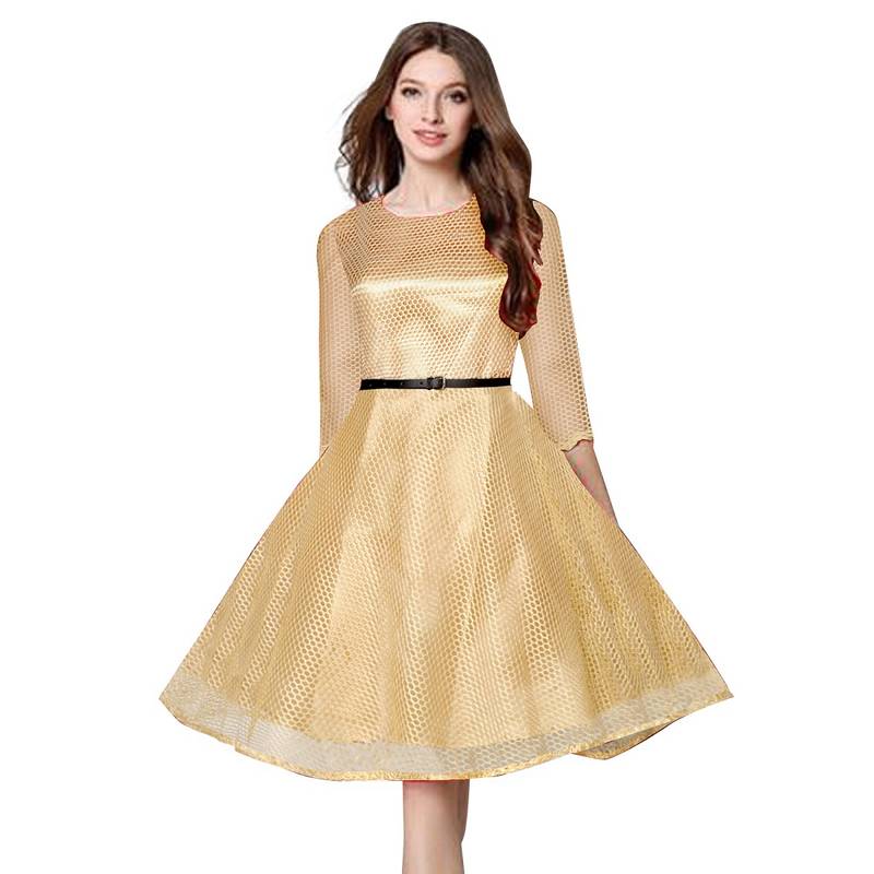 Golden plain lace dress - imperial kurti - 2824183