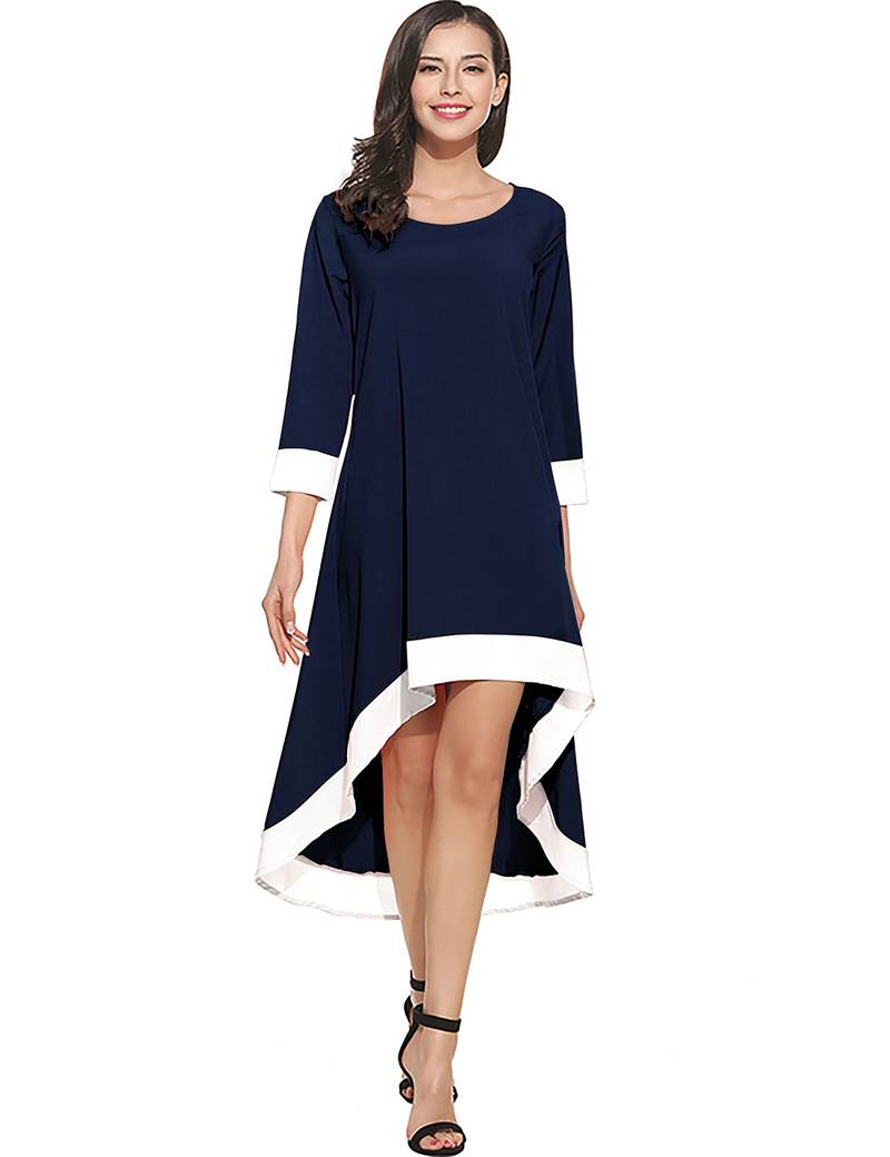Blue plain crepe dress