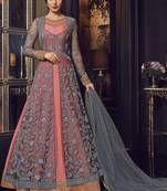 Grey embroidered net salwar with dupatta
