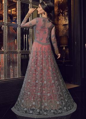 Grey embroidered net salwar with dupatta 2