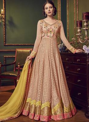 Peach embroidered georgette salwar with dupatta 1