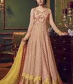 Peach embroidered georgette salwar with dupatta