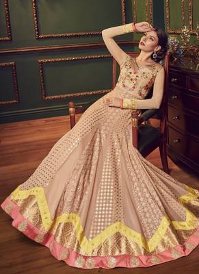 Peach embroidered georgette salwar with dupatta 2