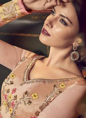Peach embroidered georgette salwar with dupatta 4