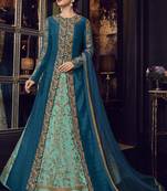 Blue Embroidered Tussar Silk Salwar With Dupatta
