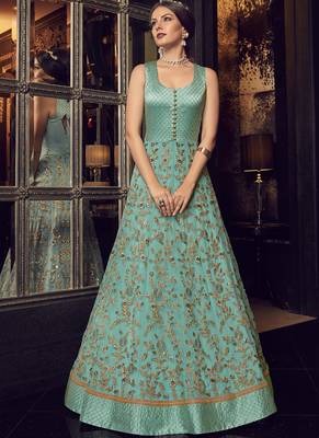 Blue Embroidered Tussar Silk Salwar With Dupatta 3