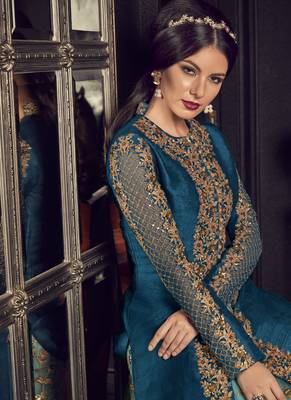 Blue Embroidered Tussar Silk Salwar With Dupatta 4