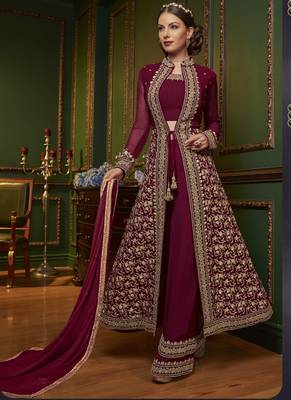 Violet Embroidered Georgette Salwar With Dupatta 1