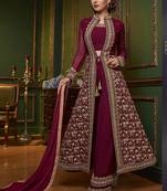 Violet Embroidered Georgette Salwar With Dupatta