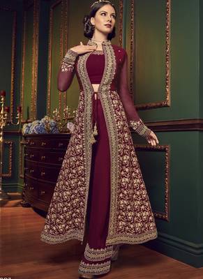 Violet Embroidered Georgette Salwar With Dupatta 2