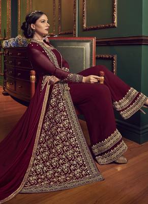 Violet Embroidered Georgette Salwar With Dupatta 3