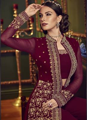 Violet Embroidered Georgette Salwar With Dupatta 4