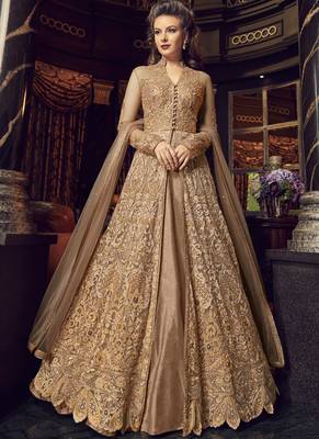 Beige Embroidered Net Salwar With Dupatta 1