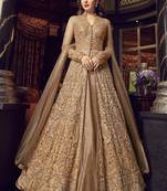 Beige Embroidered Net Salwar With Dupatta