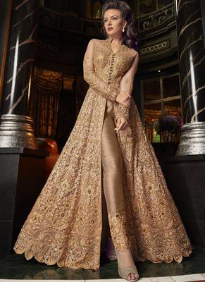 Beige Embroidered Net Salwar With Dupatta 2