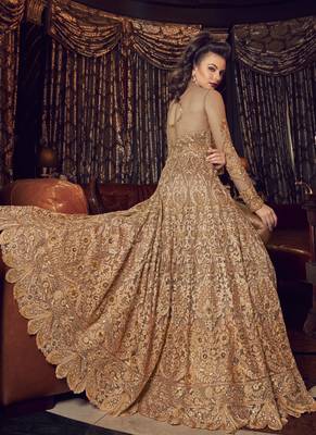 Beige Embroidered Net Salwar With Dupatta 3