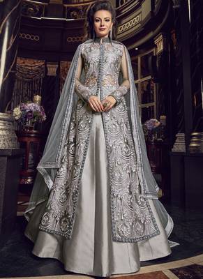 Grey embroidered net salwar with dupatta 1