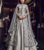 Grey embroidered net salwar with dupatta
