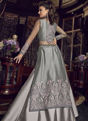 Grey embroidered net salwar with dupatta 2