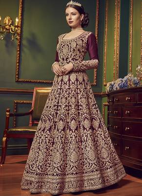 Maroon Embroidered Silk Salwar With Dupatta 1