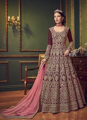 Maroon Embroidered Silk Salwar With Dupatta 2