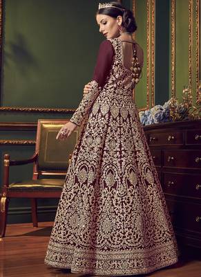 Maroon Embroidered Silk Salwar With Dupatta 3