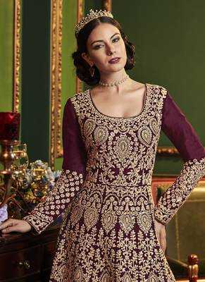 Maroon Embroidered Silk Salwar With Dupatta 4