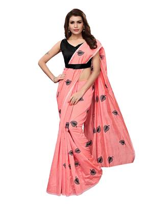 Peach floral chanderi cotton  saree with blouse 1