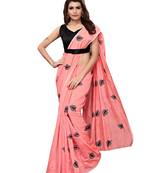 Peach floral chanderi cotton  saree with blouse